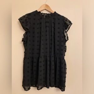 Black blouse with chenille polka dots